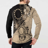 Cook Islands Turtle Button Sweatshirt Stars and Hibiscus - Beige LT01 - Polynesian Pride