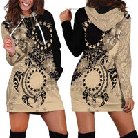 Cook Islands Turtle Hoodie Dress Stars and Hibiscus - Beige LT01 - Polynesian Pride
