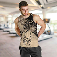 Cook Islands Turtle Men Tank Top Stars and Hibiscus - Beige LT01 Beige - Polynesian Pride