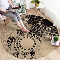 Cook Islands Turtle Round Carpet Stars and Hibiscus - Beige