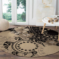 Cook Islands Turtle Round Carpet Stars and Hibiscus - Beige