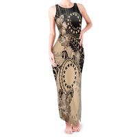 Cook Islands Turtle Tank Maxi Dress Stars and Hibiscus - Beige LT01 Women Beige - Polynesian Pride