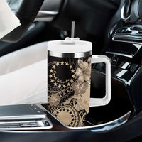 Cook Islands Turtle Tumbler With Handle Stars and Hibiscus - Beige LT01 - Polynesian Pride