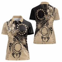 Cook Islands Turtle Women Polo Shirt Stars and Hibiscus - Beige