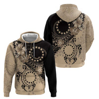 Cook Islands Turtle Zip Hoodie Stars and Hibiscus - Beige