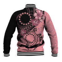 Cook Islands Turtle Baseball Jacket Stars and Hibiscus - Pink LT01 - Polynesian Pride