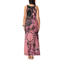 Cook Islands Turtle Tank Maxi Dress Stars and Hibiscus - Pink LT01 - Polynesian Pride
