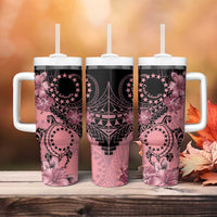 Cook Islands Turtle Tumbler With Handle Stars and Hibiscus - Pink LT01 - Polynesian Pride