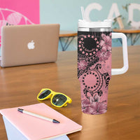 Cook Islands Turtle Tumbler With Handle Stars and Hibiscus - Pink LT01 - Polynesian Pride