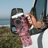 Cook Islands Turtle Tumbler With Handle Stars and Hibiscus - Pink LT01 - Polynesian Pride