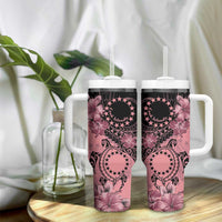 Cook Islands Turtle Tumbler With Handle Stars and Hibiscus - Pink LT01 - Polynesian Pride