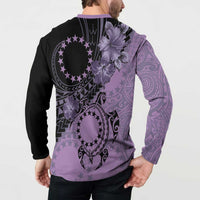 Cook Islands Turtle Button Sweatshirt Stars and Hibiscus - Purple LT01 - Polynesian Pride