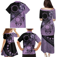 Cook Islands Turtle Family Matching Puletasi and Hawaiian Shirt Stars and Hibiscus - Purple