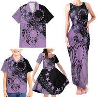 Cook Islands Turtle Family Matching Tank Maxi Dress and Hawaiian Shirt Stars and Hibiscus - Purple