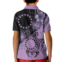 Cook Islands Turtle Kid Polo Shirt Stars and Hibiscus - Purple