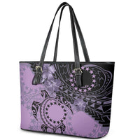 Cook Islands Turtle Leather Tote Bag Stars and Hibiscus - Purple LT01 - Polynesian Pride