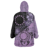 Cook Islands Turtle Wearable Blanket Hoodie Stars and Hibiscus - Purple