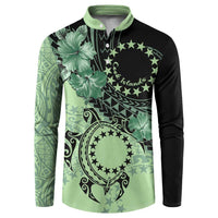 Cook Islands Turtle Button Sweatshirt Stars and Hibiscus - Green LT01 Green - Polynesian Pride
