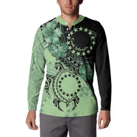 Cook Islands Turtle Button Sweatshirt Stars and Hibiscus - Green LT01 - Polynesian Pride