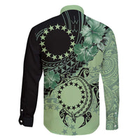 Cook Islands Turtle Family Matching Off Shoulder Short Dress and Hawaiian Shirt Stars and Hibiscus - Green