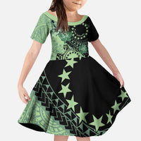 Cook Islands Turtle Kid Short Sleeve Dress Stars and Hibiscus - Green LT01 KID Green - Polynesian Pride