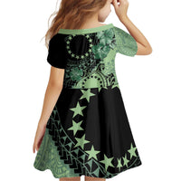 Cook Islands Turtle Kid Short Sleeve Dress Stars and Hibiscus - Green LT01 - Polynesian Pride