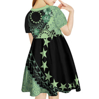 Cook Islands Turtle Kid Short Sleeve Dress Stars and Hibiscus - Green LT01 - Polynesian Pride