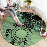 Cook Islands Turtle Round Carpet Stars and Hibiscus - Green