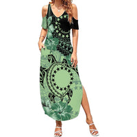 Cook Islands Turtle Summer Maxi Dress Stars and Hibiscus - Green LT01 Women Green - Polynesian Pride