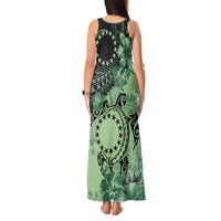 Cook Islands Turtle Tank Maxi Dress Stars and Hibiscus - Green LT01 - Polynesian Pride