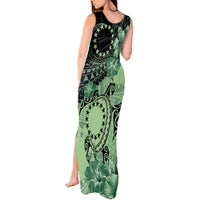 Cook Islands Turtle Tank Maxi Dress Stars and Hibiscus - Green LT01 - Polynesian Pride