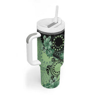 Cook Islands Turtle Tumbler With Handle Stars and Hibiscus - Green LT01 - Polynesian Pride