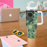 Cook Islands Turtle Tumbler With Handle Stars and Hibiscus - Green LT01 - Polynesian Pride