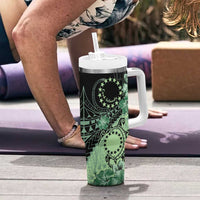 Cook Islands Turtle Tumbler With Handle Stars and Hibiscus - Green LT01 - Polynesian Pride