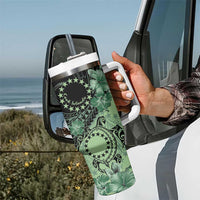 Cook Islands Turtle Tumbler With Handle Stars and Hibiscus - Green LT01 - Polynesian Pride