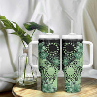 Cook Islands Turtle Tumbler With Handle Stars and Hibiscus - Green LT01 - Polynesian Pride