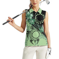 Cook Islands Turtle Women Sleeveless Polo Shirt Stars and Hibiscus - Green