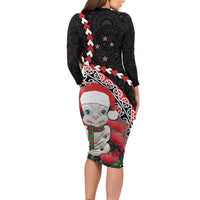 New Zealand Christmas Meri Kirihimete Long Sleeve Bodycon Dress Santa Hei Tiki Pohutukawa