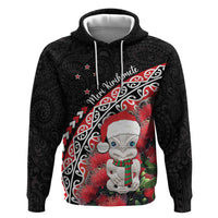 New Zealand Christmas Meri Kirihimete Zip Hoodie Santa Hei Tiki Pohutukawa