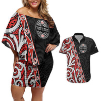 Aotearoa Toitu Te Tiriti Couples Matching Off Shoulder Short Dress and Hawaiian Shirt Honour The Treaty New Zealand