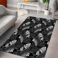 Grayscale Monstera Area Rug Polynesian Tribal Pattern - Polynesian Pride