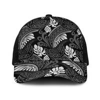 Grayscale Monstera Baseball Net Cap Polynesian Tribal Pattern LT01 One Size Black Black - Polynesian Pride