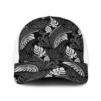 Grayscale Monstera Baseball Net Cap Polynesian Tribal Pattern LT01 One Size White Black - Polynesian Pride
