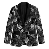 Grayscale Monstera Blazer Polynesian Tribal Pattern - Polynesian Pride