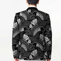 Grayscale Monstera Blazer Polynesian Tribal Pattern - Polynesian Pride
