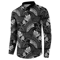 Grayscale Monstera Button Sweatshirt Polynesian Tribal Pattern LT01 - Polynesian Pride