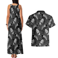 Grayscale Monstera Couples Matching Tank Maxi Dress and Hawaiian Shirt Polynesian Tribal Pattern LT01 - Polynesian Pride