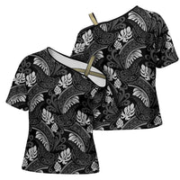 Grayscale Monstera Cross Shoulder Shirt Polynesian Tribal Pattern LT01 - Polynesian Pride