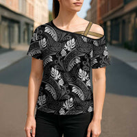 Grayscale Monstera Cross Shoulder Shirt Polynesian Tribal Pattern LT01 - Polynesian Pride