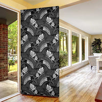 Grayscale Monstera Door Cover Polynesian Tribal Pattern - Polynesian Pride